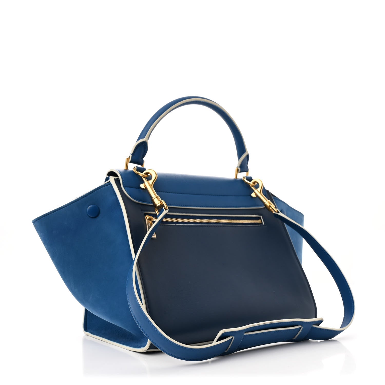 Celine Drummed Calfskin Suede Small Trapeze  Blue 3 of 11