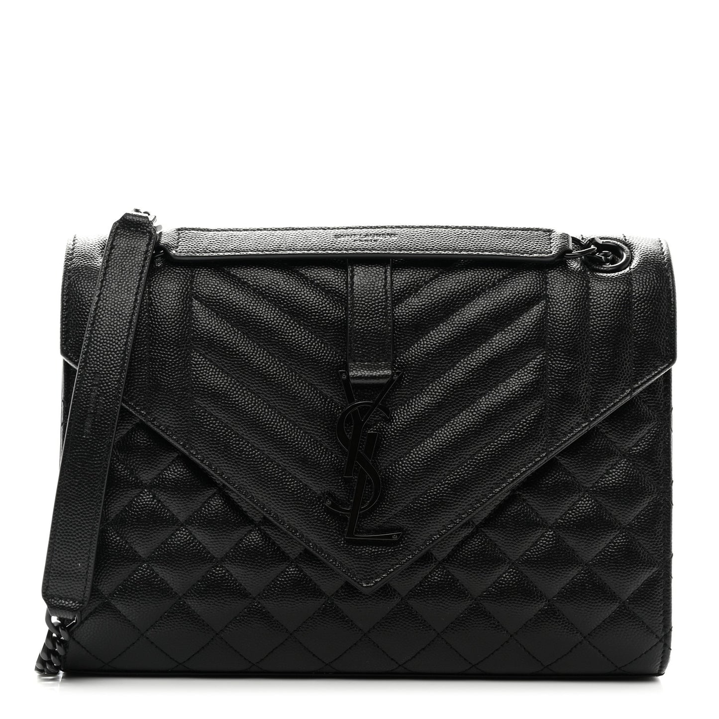 Grain De Poudre Textured Mixed Matelasse Triquilt Medium Monogram Monochrome Satchel Black
