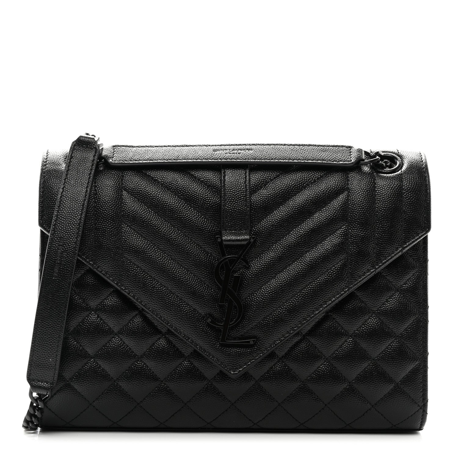 Saint Laurent Grain De Poudre Textured Mixed Matelasse Triquilt Medium Monogram Monochrome Satchel Black 1 of 10