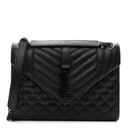 Saint Laurent Grain De Poudre Textured Mixed Matelasse Triquilt Medium Monogram Monochrome Satchel Black 1 of 10