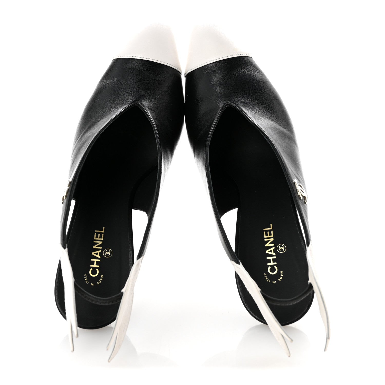 Chanel Lambskin Slingback Pumps 39.5 Black White 2 of 12