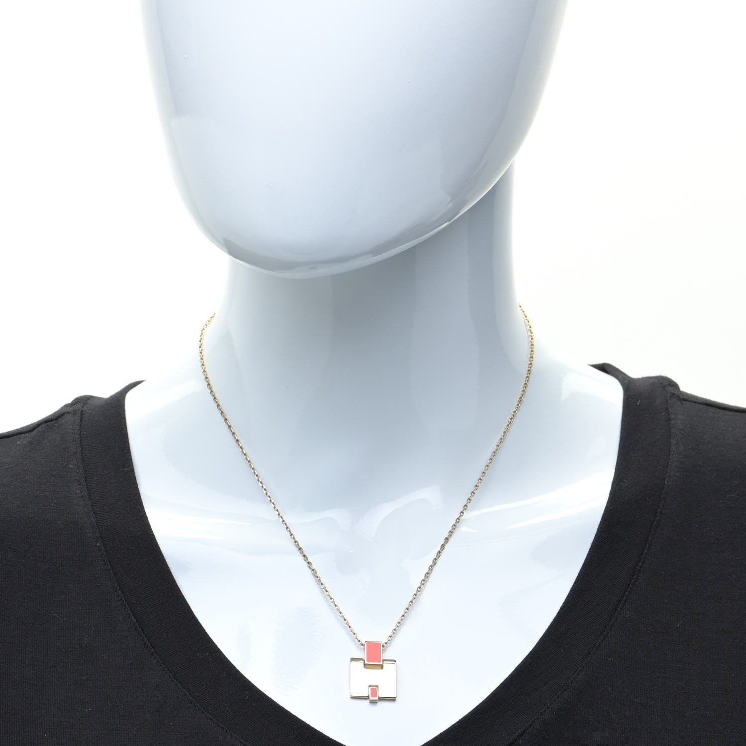 Hermes Gold Plated Lacquered Eileen Pendant Necklace Orange Fonce 3 of 12