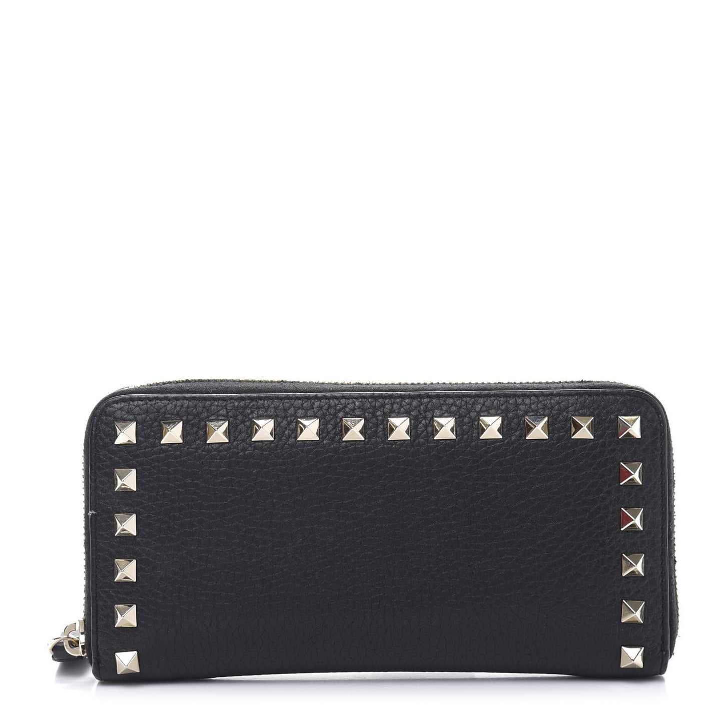 Pebbled Calfskin Rockstud Zip Around Wallet Black