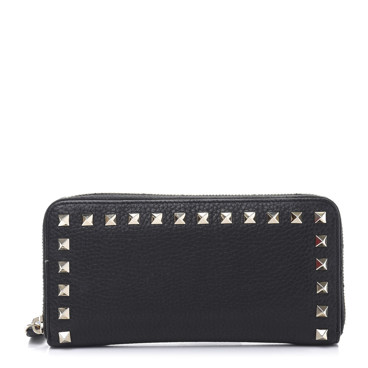 Valentino Garavani Pebbled Calfskin Rockstud Zip Around Wallet Black 1 of 12
