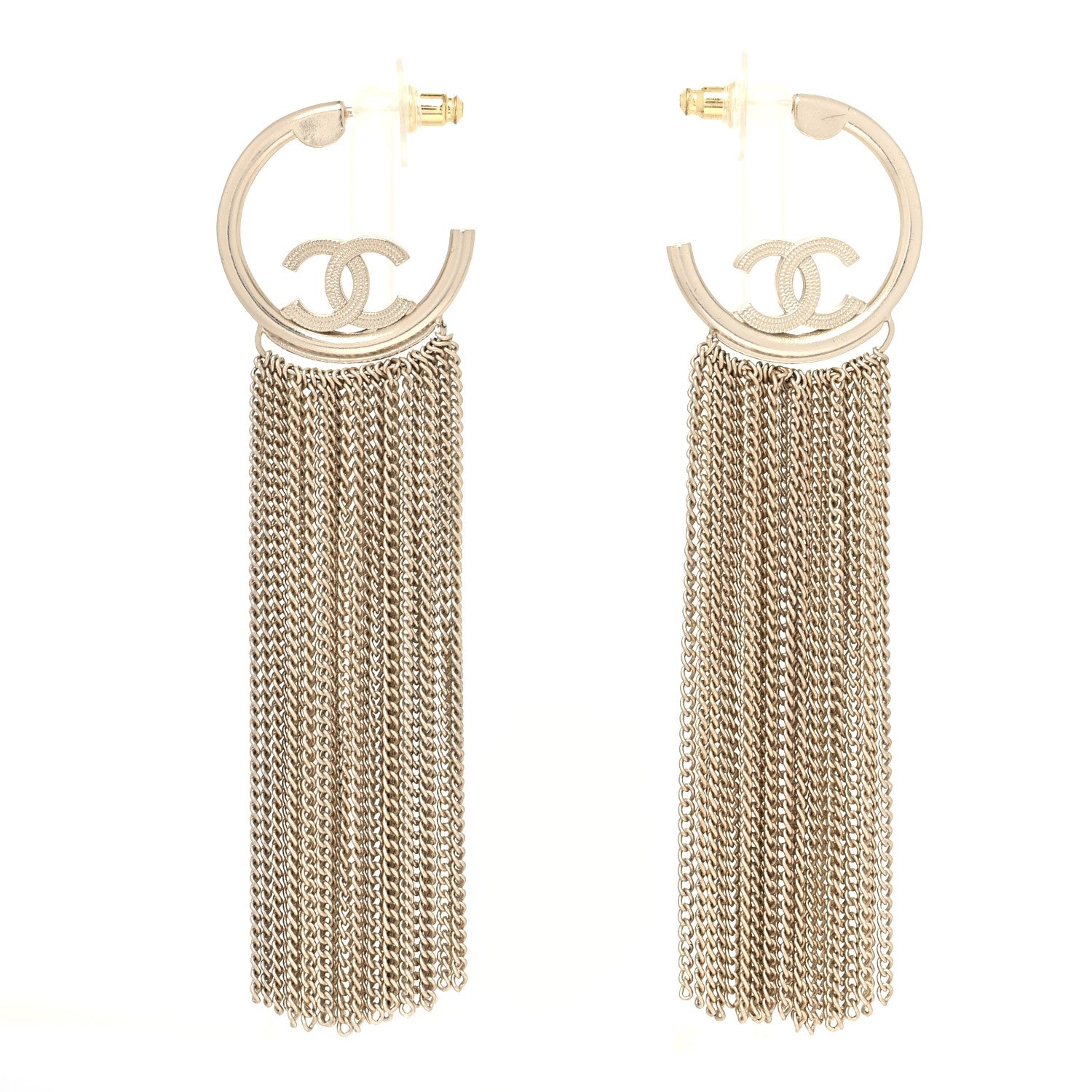 Chanel CC Hoop Drop Chain Earrings Gold 1 of 4