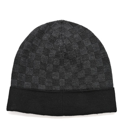 Louis Vuitton Wool Bonnet Petit Damier Graphite Beanie Hat Black Grey 2 of 6