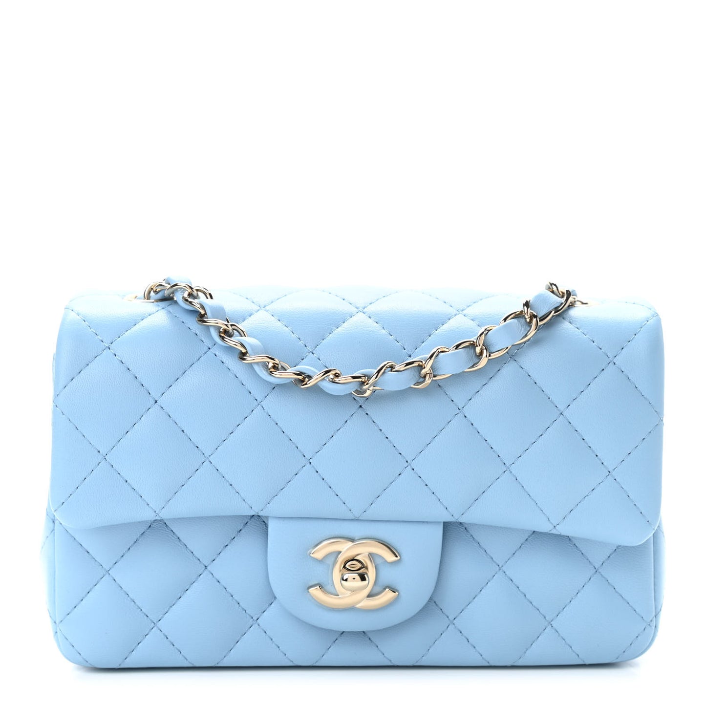 Lambskin Quilted Mini Rectangular Flap Light Blue