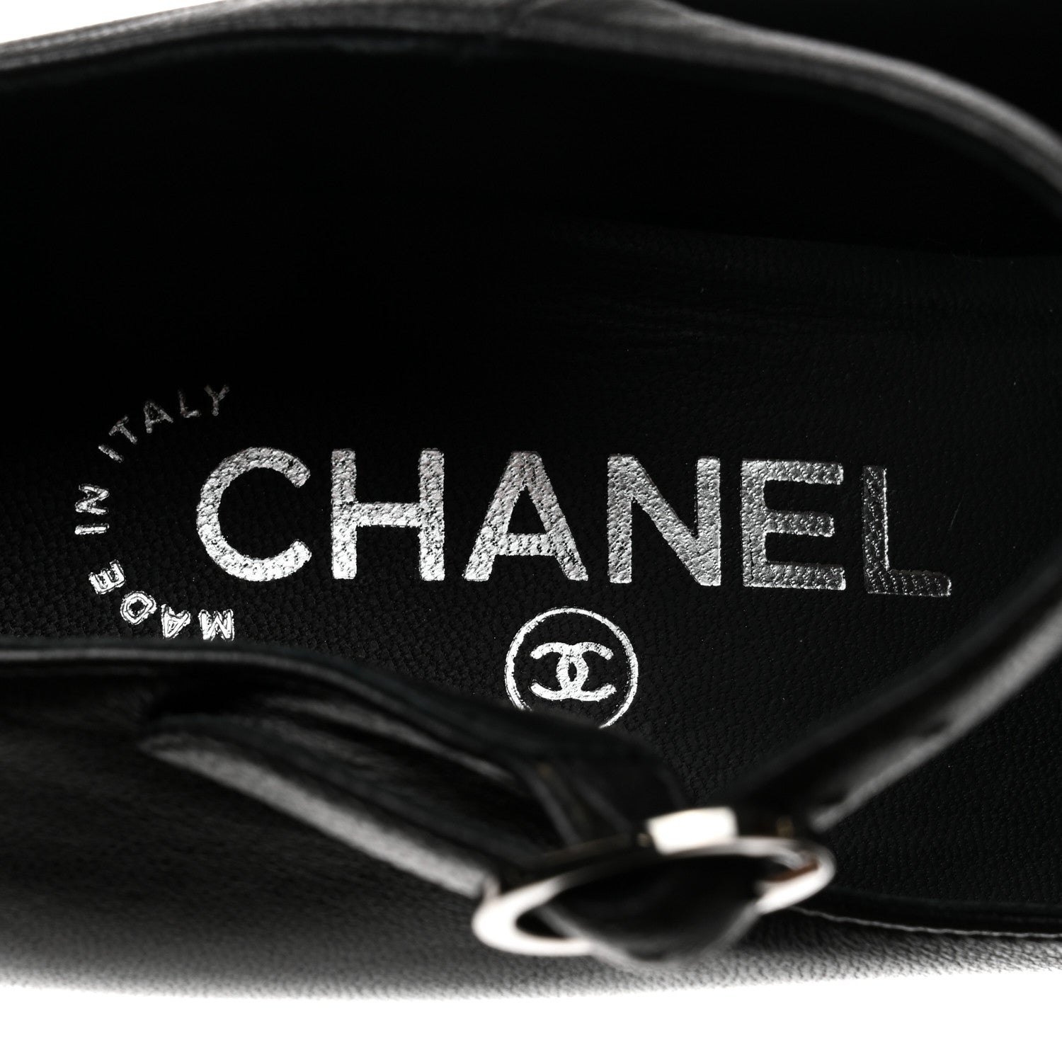 Chanel Lambskin Open Toe Mary Jane Pumps 37.5 Black 7 of 9
