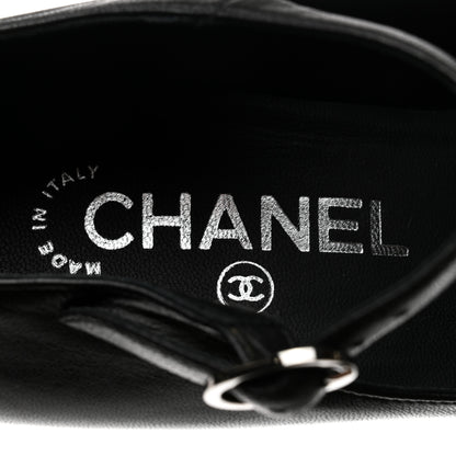 Chanel Lambskin Open Toe Mary Jane Pumps 37.5 Black 7 of 9