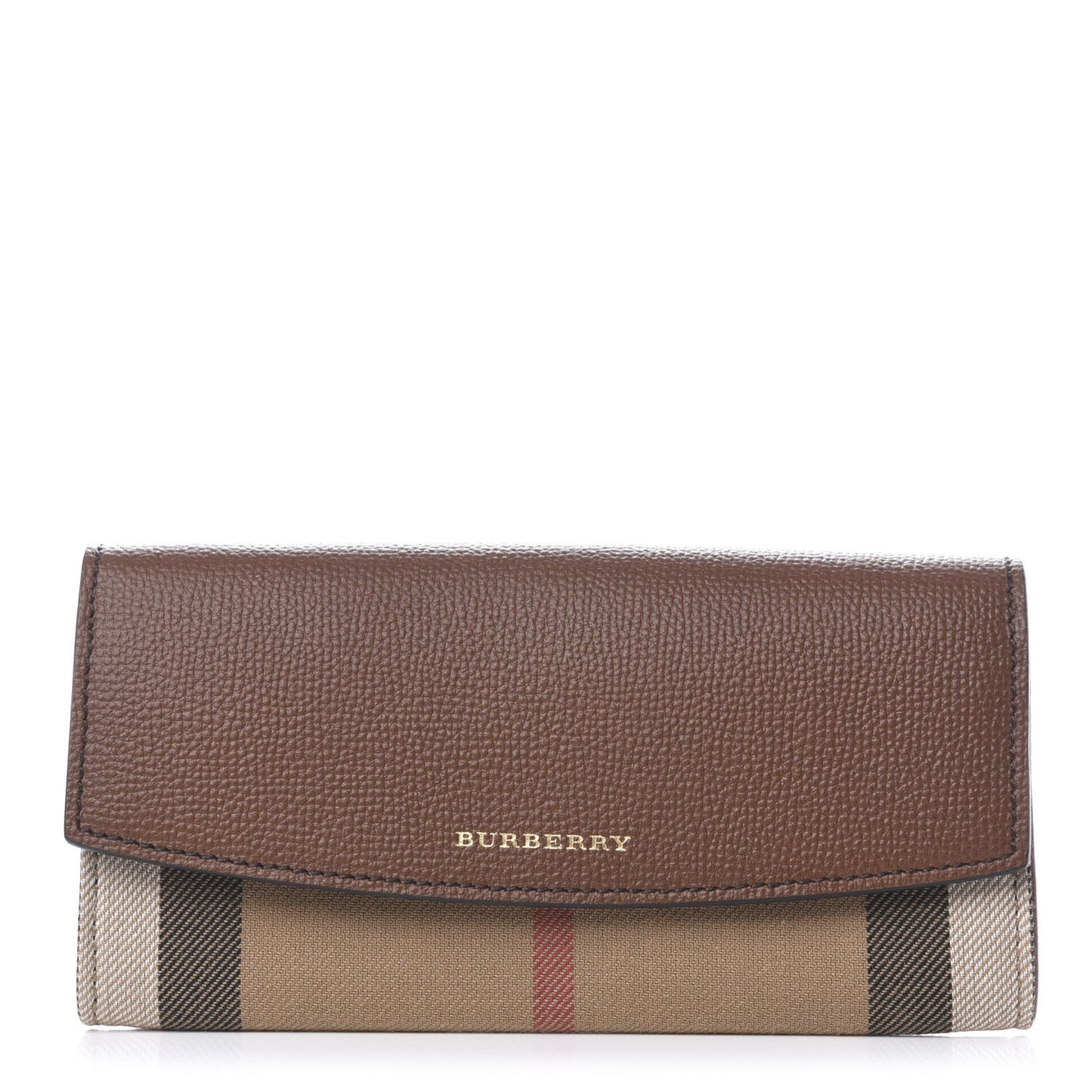 Horseshoe Calfskin House Check Porter Continental Wallet Tan