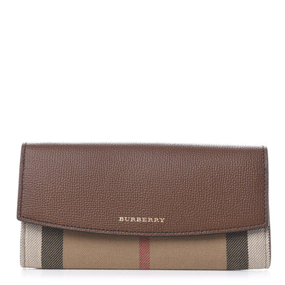 Burberry Horseshoe Calfskin House Check Porter Continental Wallet Tan 1 of 6