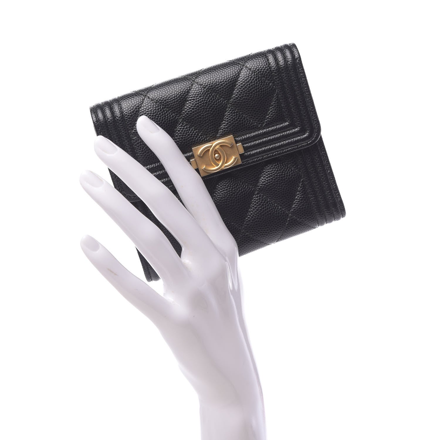 Chanel Caviar Quilted Compact Boy Wallet Black 2 of 9