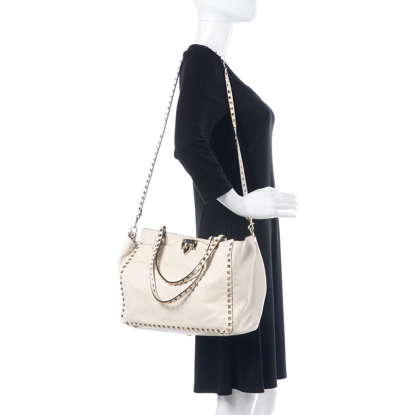 Vitello Medium Rockstud Tote Ivory