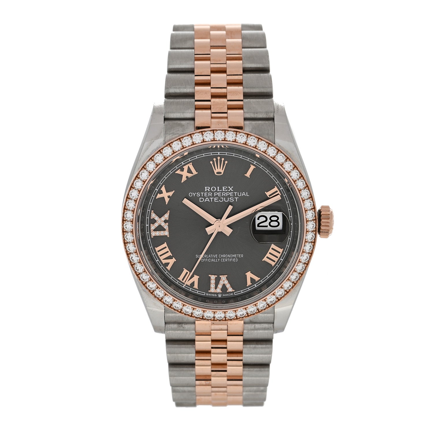 Rolex Stainless Steel 18K Everose Gold Diamond 36mm Oyster Perpetual Datejust Watch Rhodium Roman 126281RBR 1 of 5