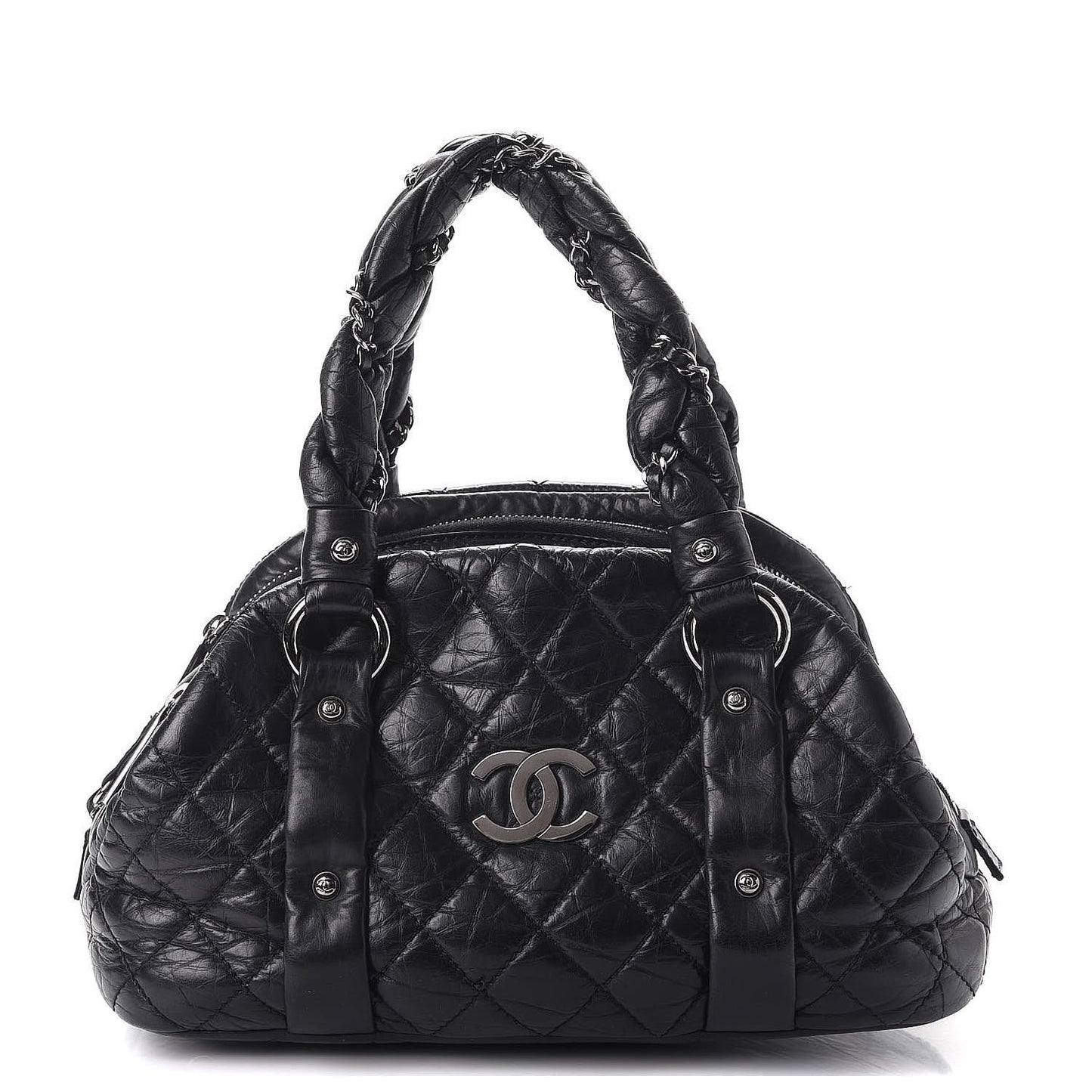 Distressed Lambskin Vintage Ligne Lady Braid Tote Black