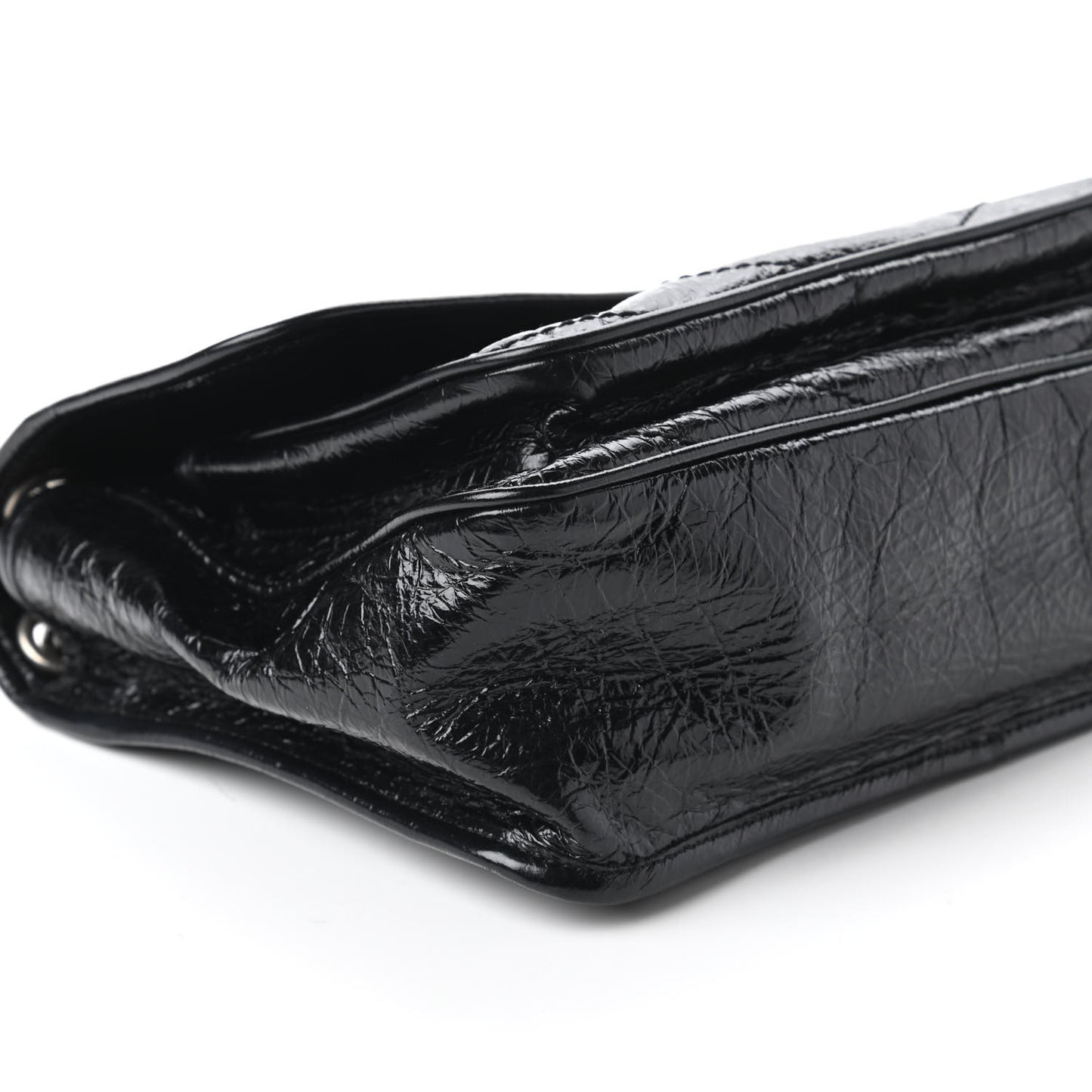 Crinkled Calfskin Matelasse Monogram Medium Niki Chain Satchel Black