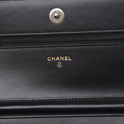 Chanel Tweed Quilted Wallet On Chain WOC Black Ecru White 5 of 11
