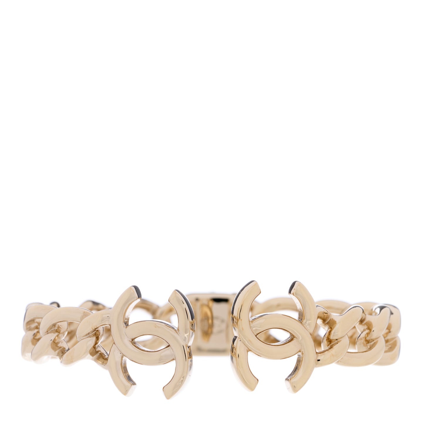 Metal CC Chain Link Cuff Bracelet Gold