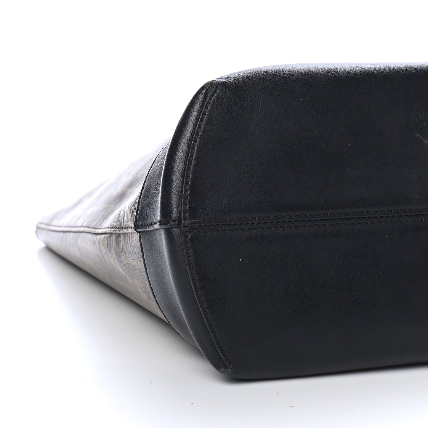 Glazed Fabric Vitello Century FF 1974 Stamp Patch Shopping Tote Mogano Panna Black