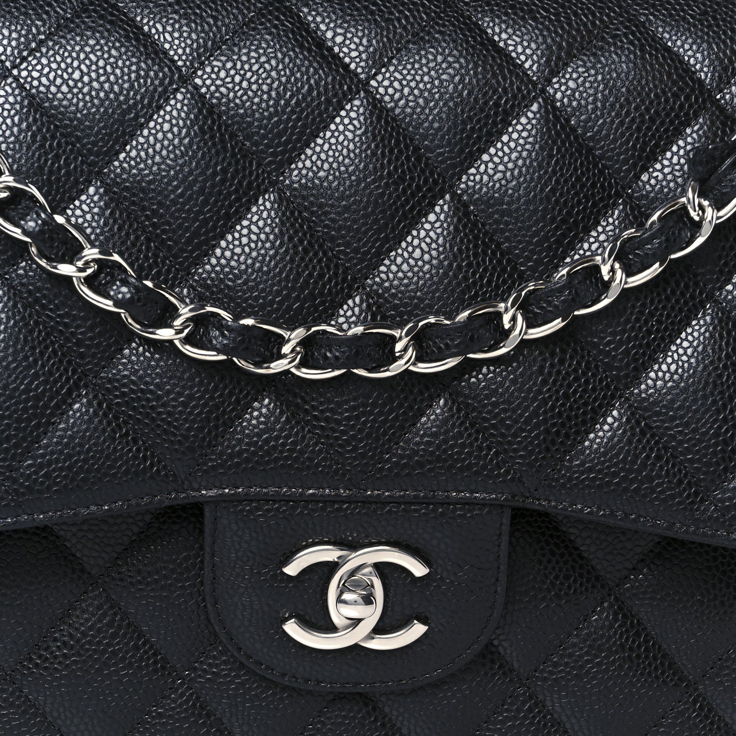 Caviar Quilted Jumbo Double Flap Black