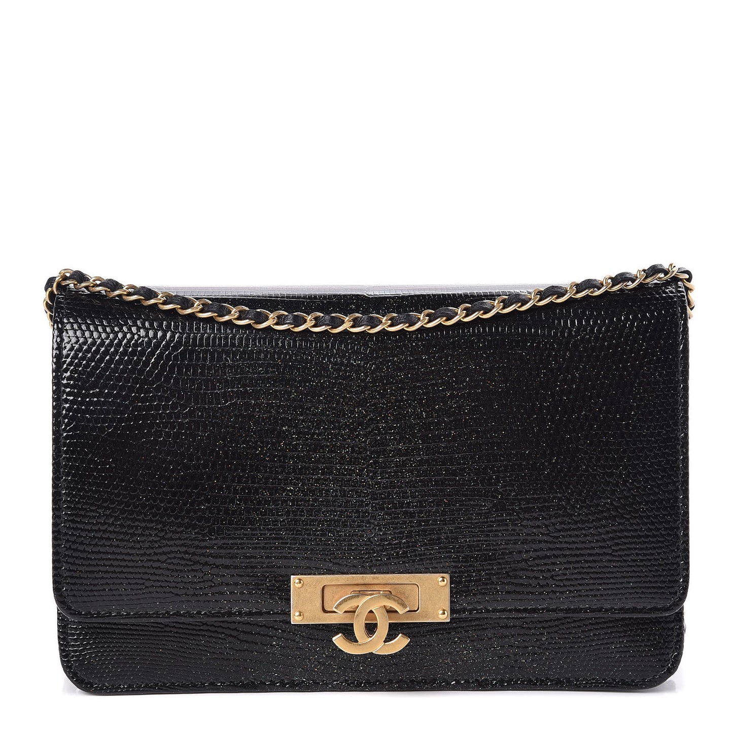 Metallic Lizard Golden Class Wallet on Chain WOC Black