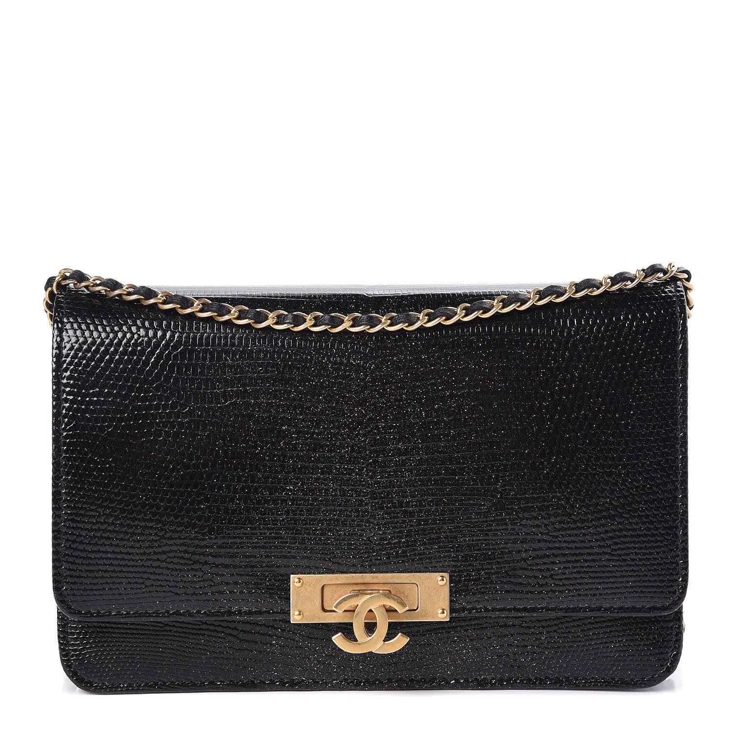 Chanel Metallic Lizard Golden Class Wallet on Chain WOC Black 1 of 15