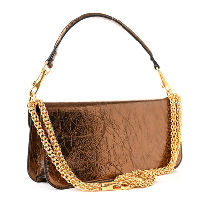 Valentino Garavani Metallic Crackle Effect Calfskin Vlogo Loco Shoulder Bag Bronze 3 of 11