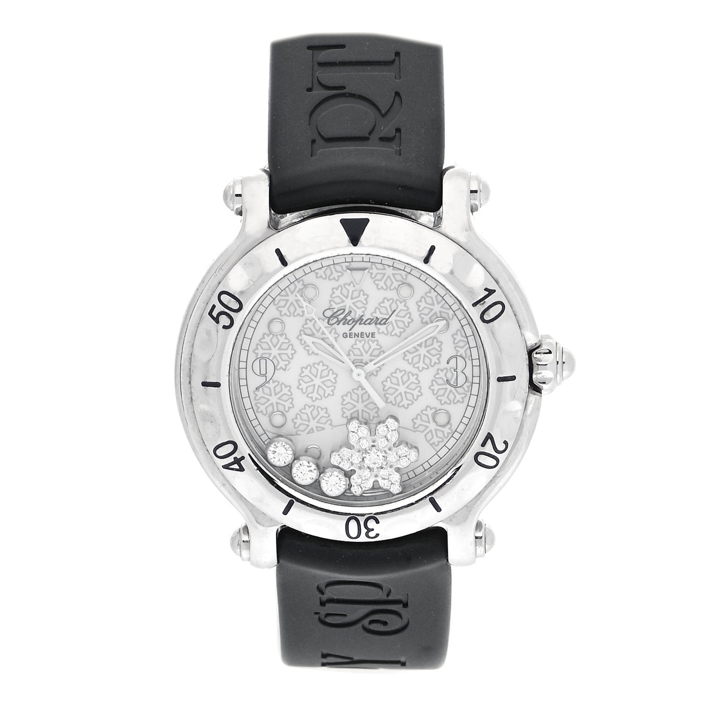 Stainless Steel Rubber 4 Floating Diamond 32mm Happy Sport Snowflake Watch Silver 288946-2001