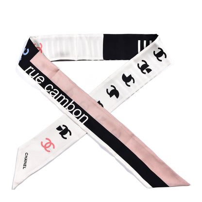 Chanel Silk 31 Rue Cambon CC Slim Bandeau Scarf Ecru Pink Black 1 of 4
