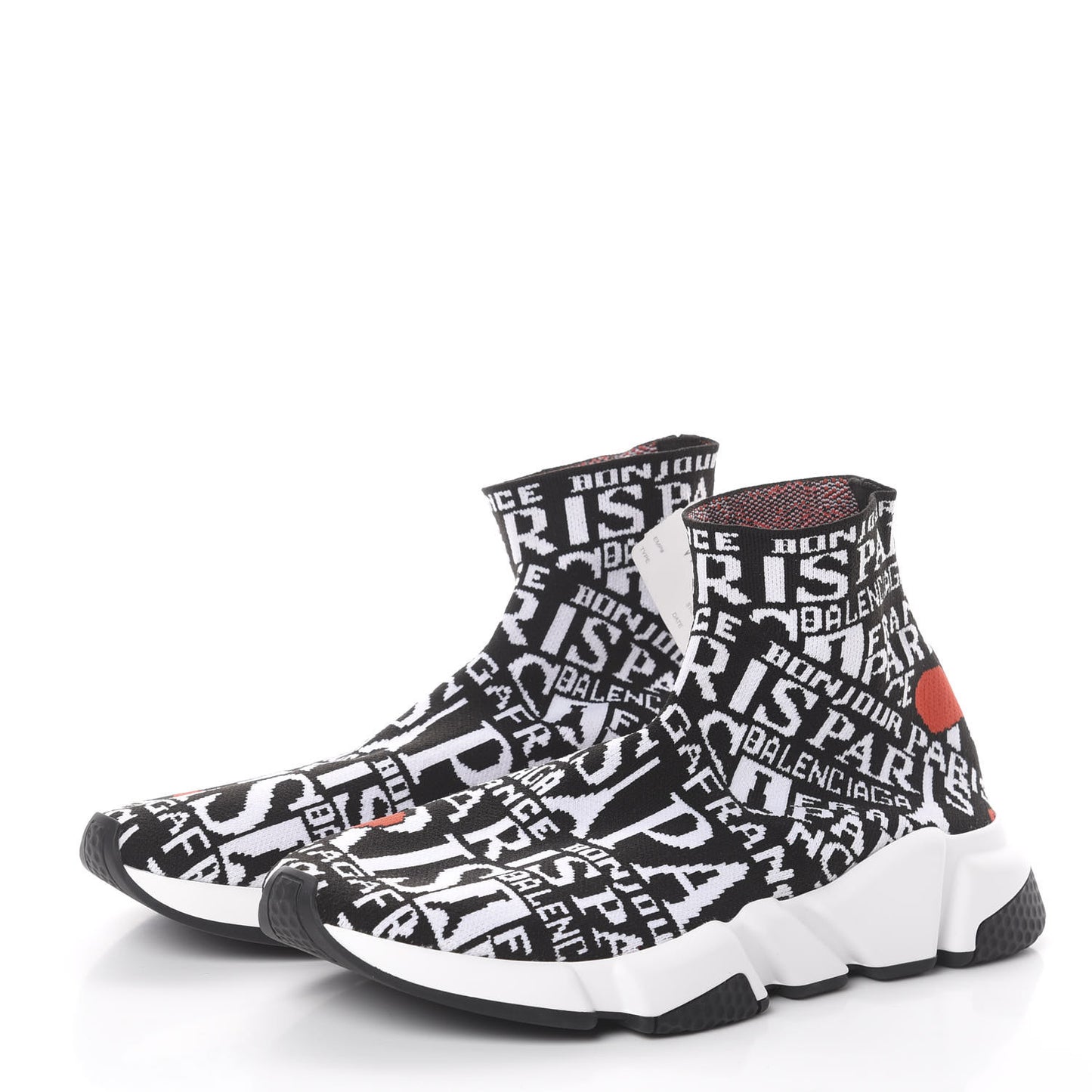 Neoprene Knit Bonjour Paris Womens Speed Sneakers 38 Black White Red