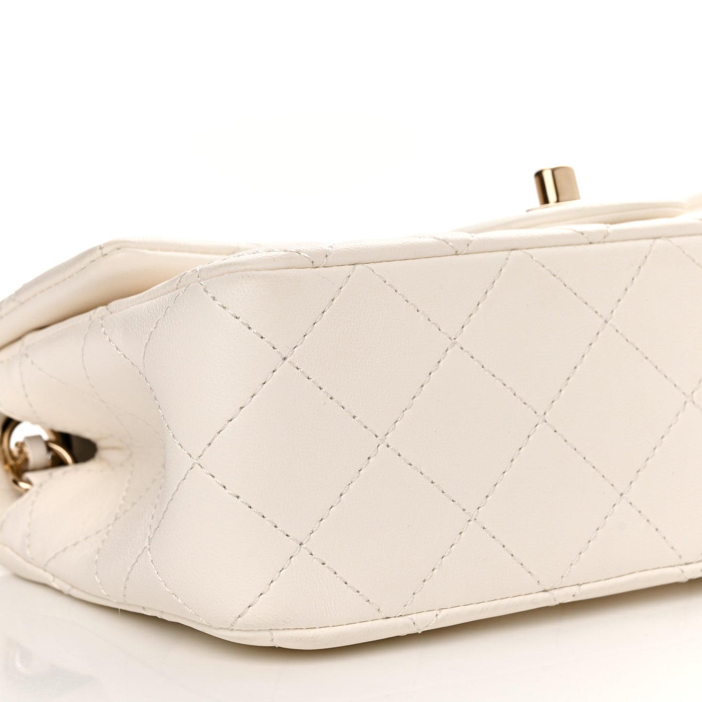 Lambskin Quilted Enamel Mini Rectangular Pearl Crush Flap White