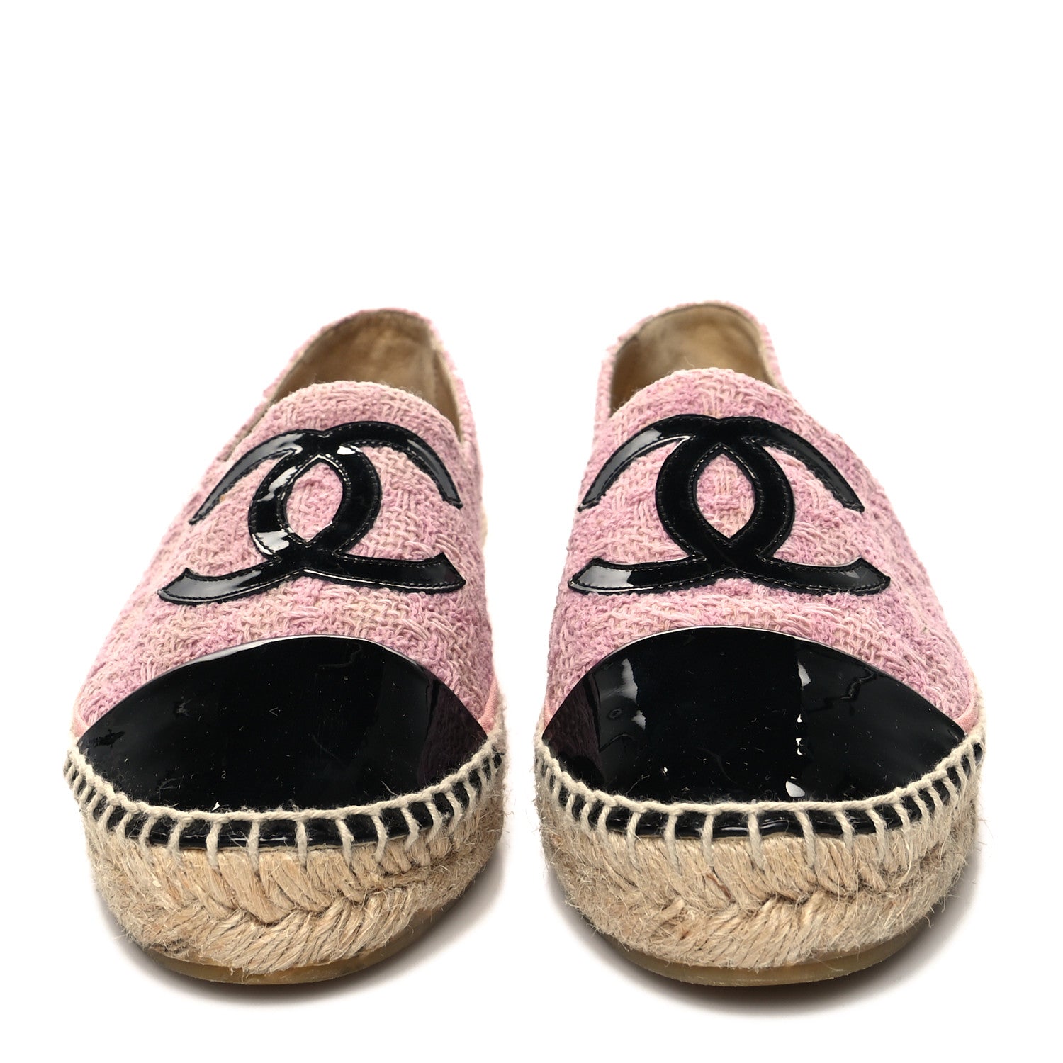 Chanel Tweed Patent CC Espadrilles 38 Pink Black 2 of 11