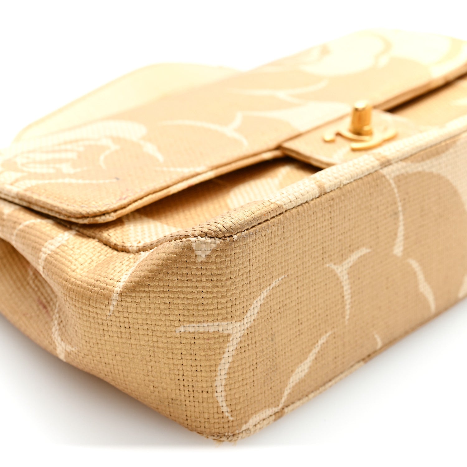 Chanel Woven Straw Camellia Print Medium Single Flap Gold 9 of 10