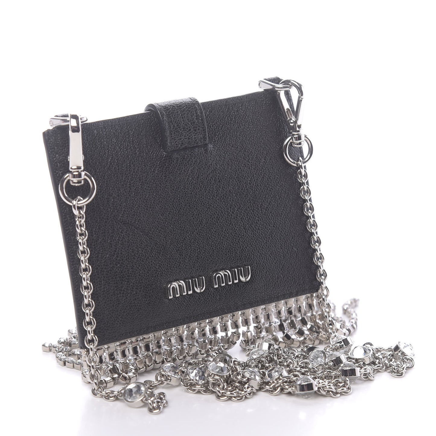Goatskin Madras Crystal Card Holder Fringe Crossbody Black