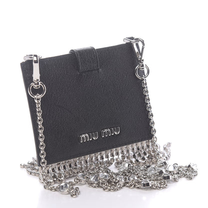 Miu Miu Goatskin Madras Crystal Card Holder Fringe Crossbody Black 3 of 7