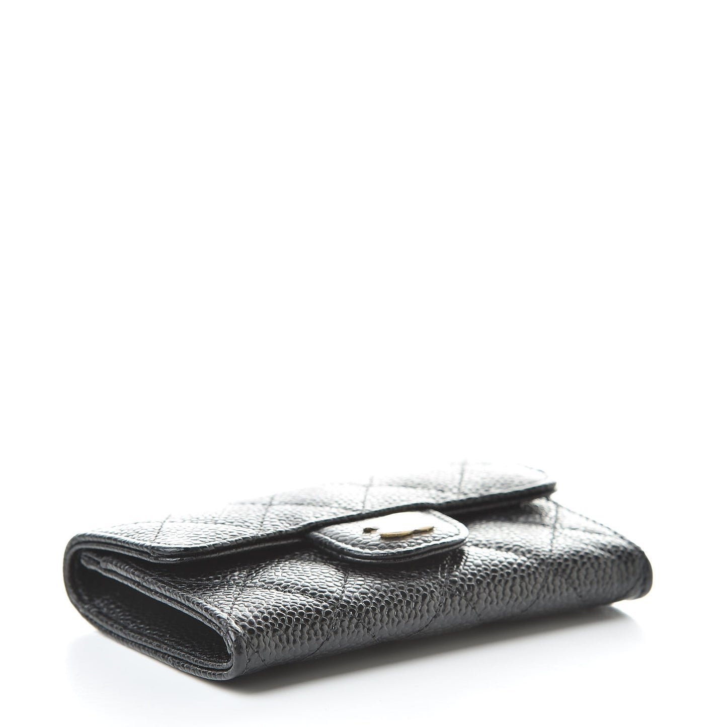 Caviar Quilted Flap Card Holder Wallet Black