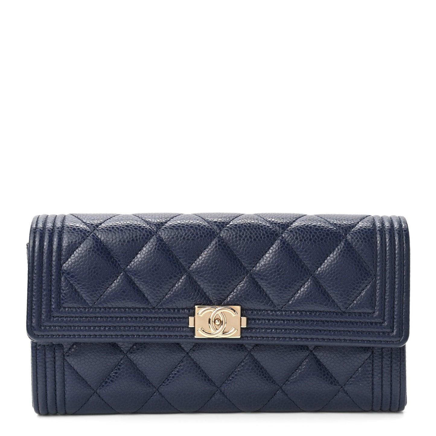 Caviar Quilted Large Boy Gusset Flap Wallet Blue