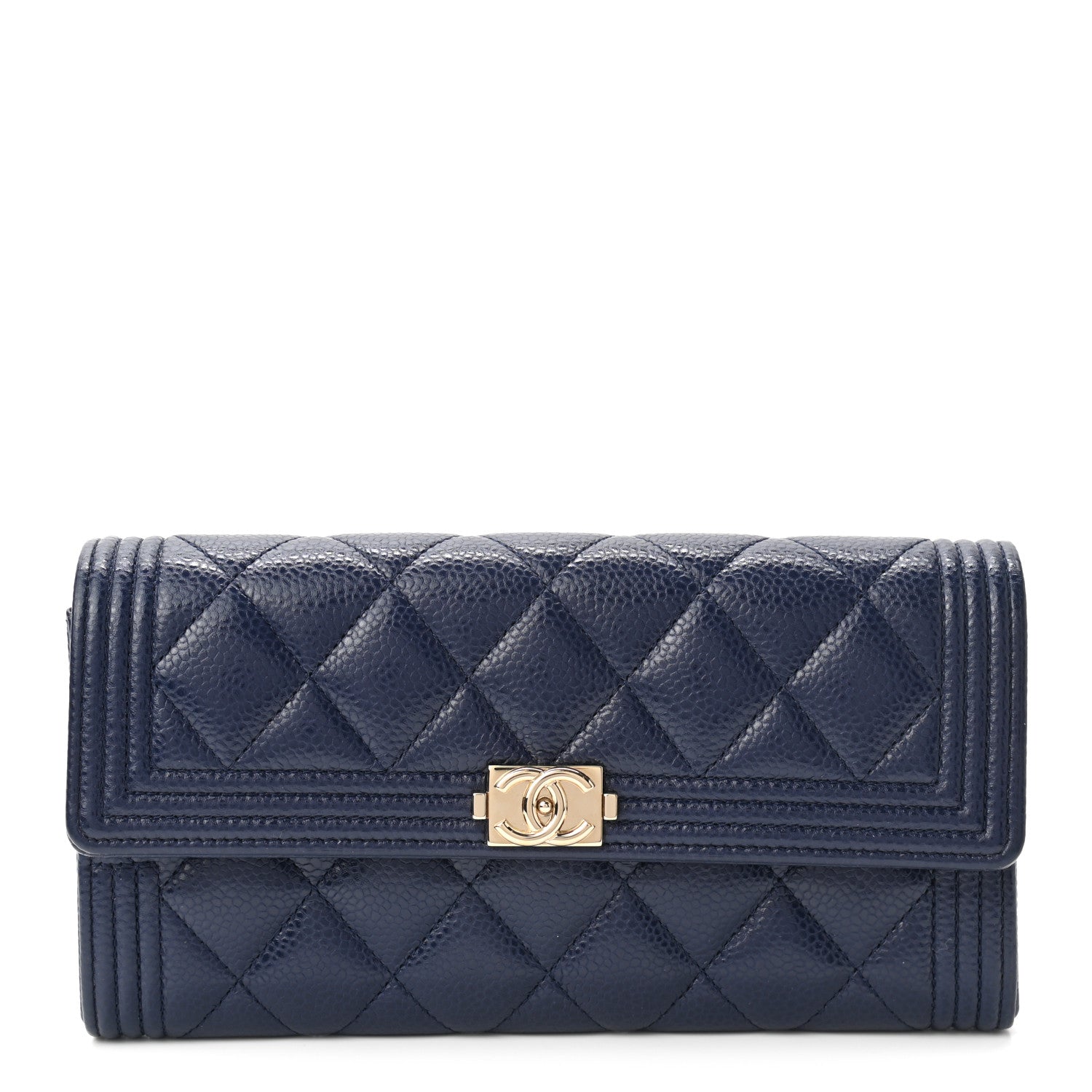 Chanel Caviar Quilted Large Boy Gusset Flap Wallet Blue 1 of 8