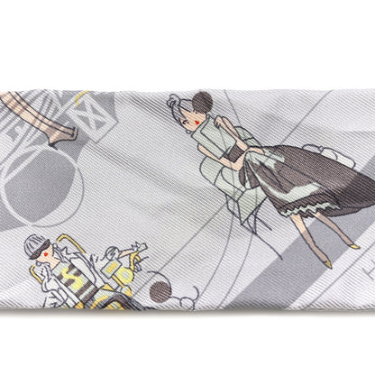 Hermes Silk Ex-Libris Les Parisie Twilly Gris Perle Jaune Soufre 6 of 8