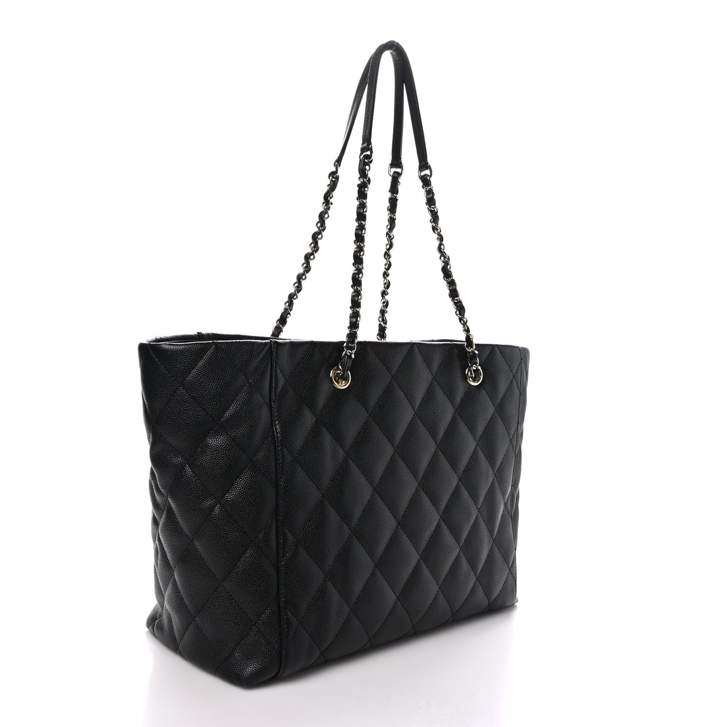 Caviar Quilted Large Shopping Tote Black