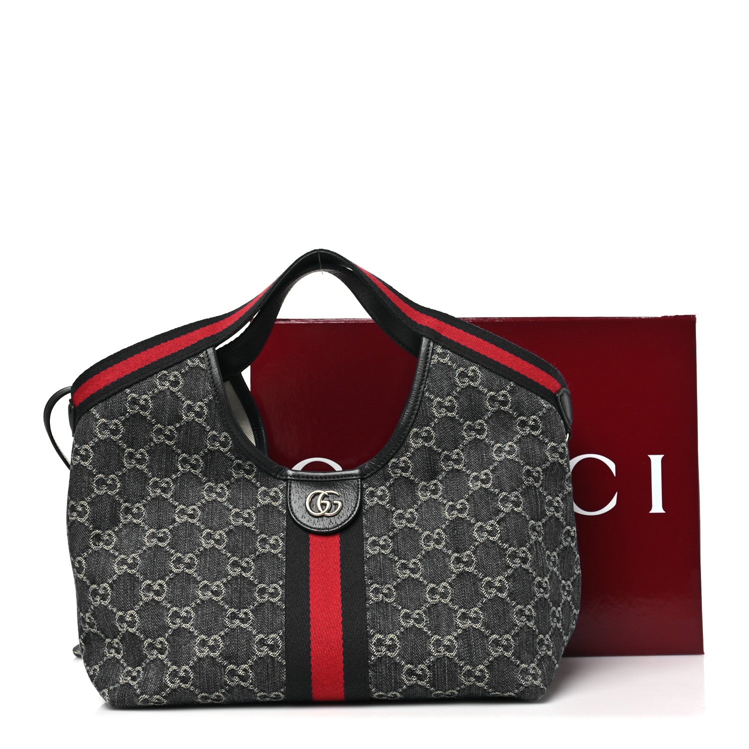 Gucci Denim GG Monogram Web Small Giglio Tote Blue White 11 of 11