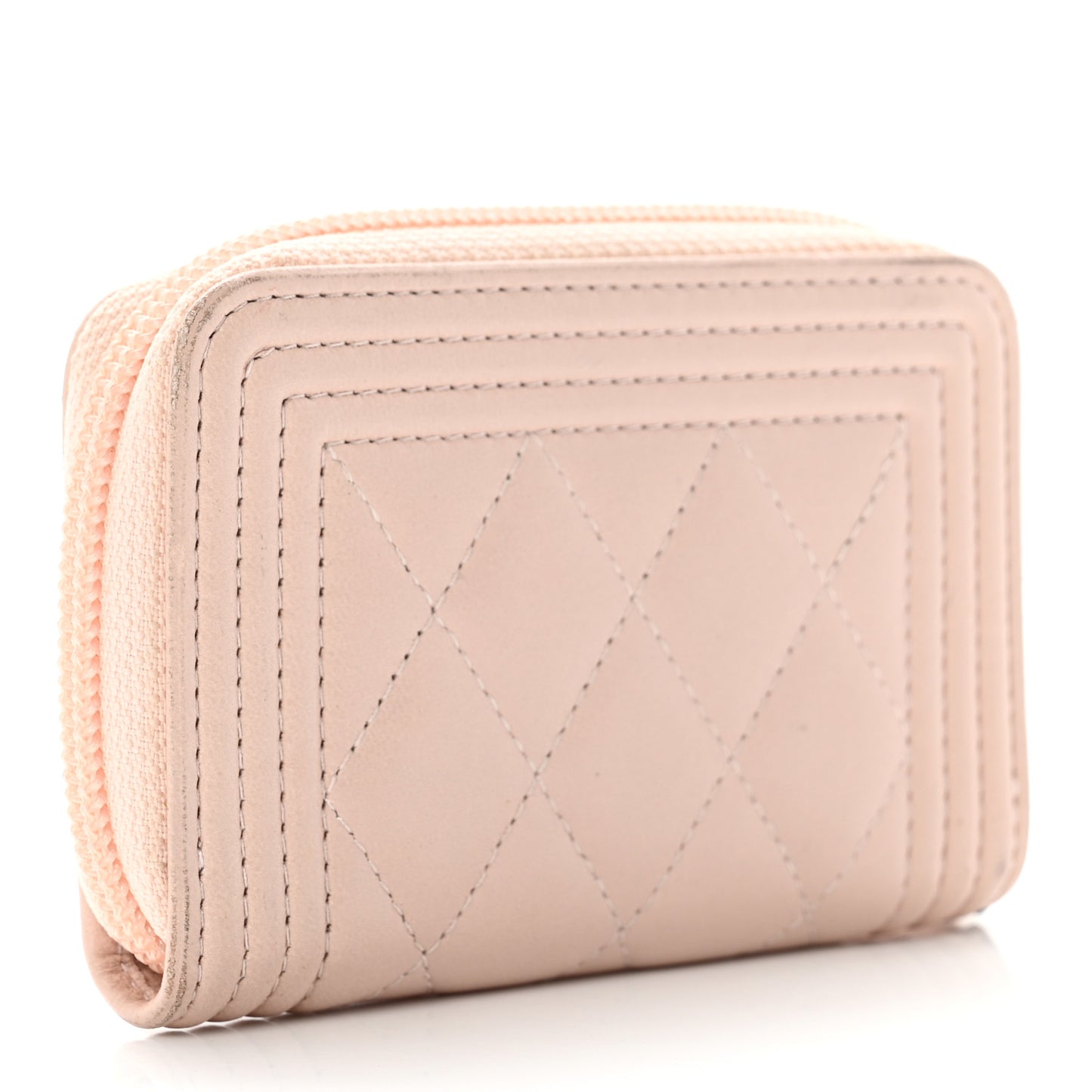 Lambskin Quilted Boy Zip Around Coin Purse Wallet Light Pink