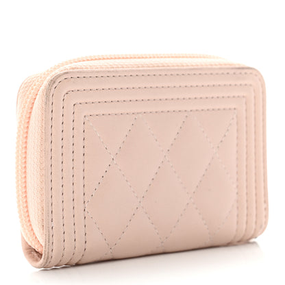 Chanel Lambskin Quilted Boy Zip Around Coin Purse Wallet Light Pink 3 of 10