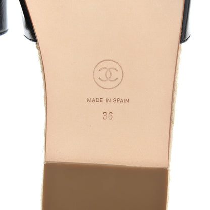 Chanel Patent Calfskin Crystal CC Espadrille Slip On Sandals 36 Black 6 of 12