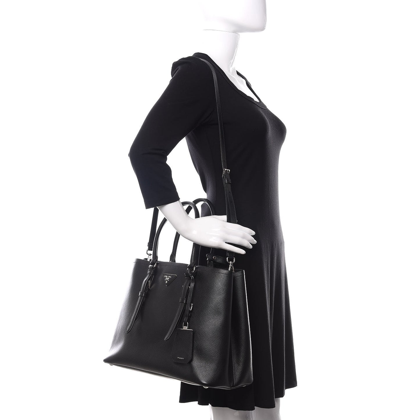 Saffiano Cuir Medium Double Handle Tote Black