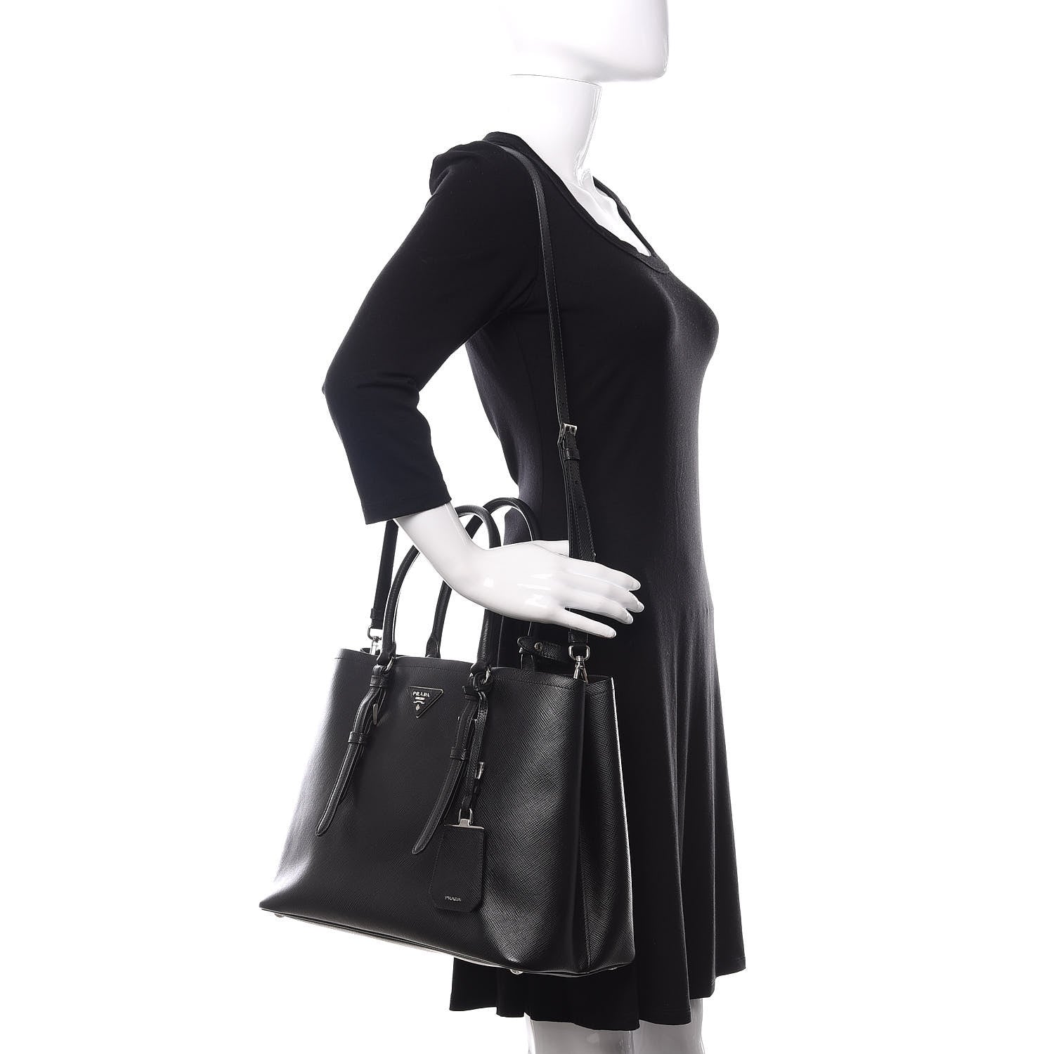 Prada Saffiano Cuir Medium Double Handle Tote Black 2 of 16