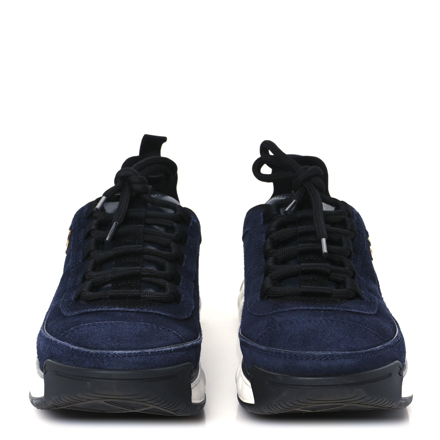 Chanel Suede Calfskin Nylon Grosgrain CC Sneakers 38  Navy Blue 3 of 9