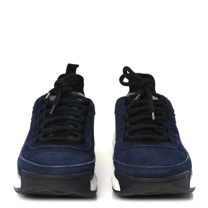 Chanel Suede Calfskin Nylon Grosgrain CC Sneakers 38  Navy Blue 3 of 9