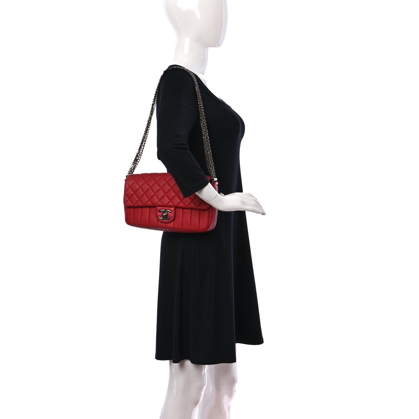 Calfskin Quilted Multi Chain Flap Red