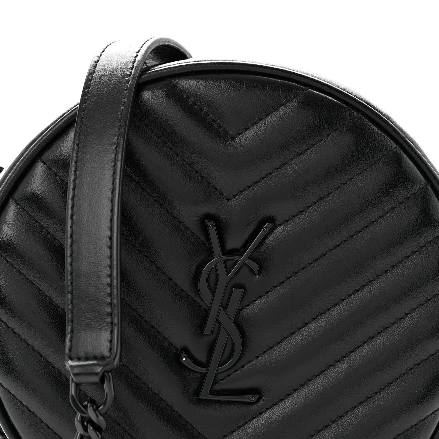 Calfskin Matelasse Chevron Round Vinyle Camera Bag Black